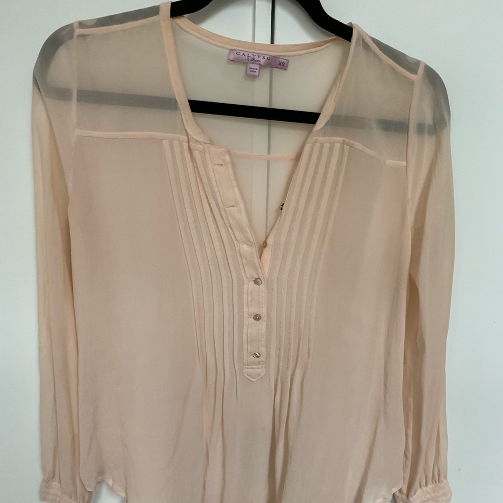 Calypso St Barth lt pink sheer silk blouse XS